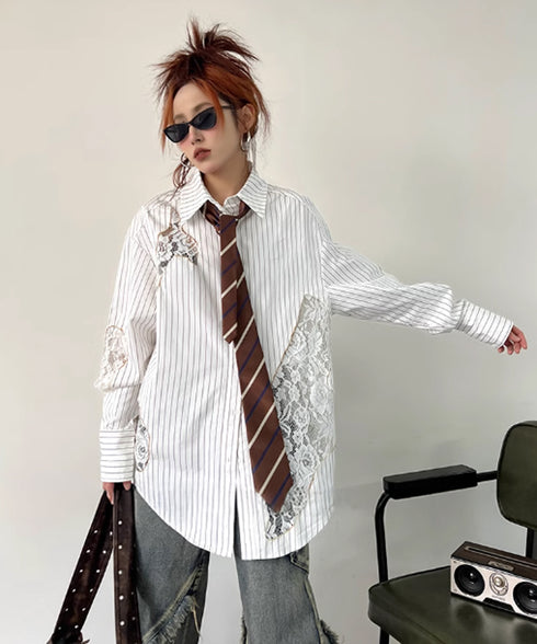 Lace Switch Stripe Blouse